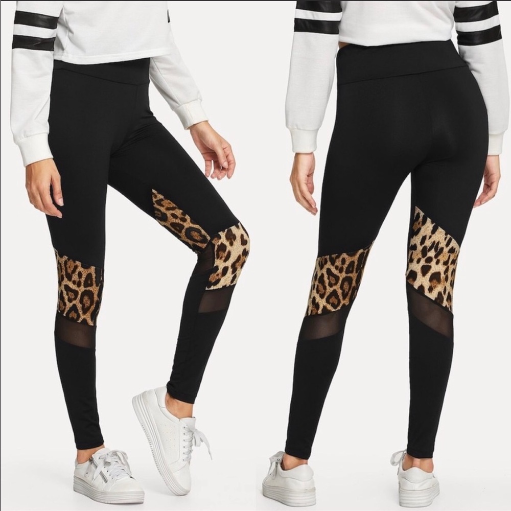 Just arrive! Leopard mesh black leggings.